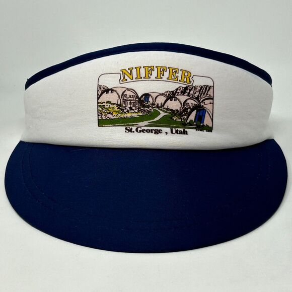 Vintage St George Utah Niffer Visor Hat Cap 80s Blue Strapback - Picture 9 of 9